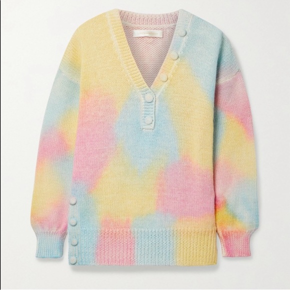LoveShackFancy Naveen V-Neck Pullover Sweater Tie Dye Fairy Tale Women’s Small - Picture 3 of 16